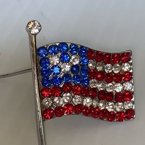 Rhinestone red, white and blue flag  brooch